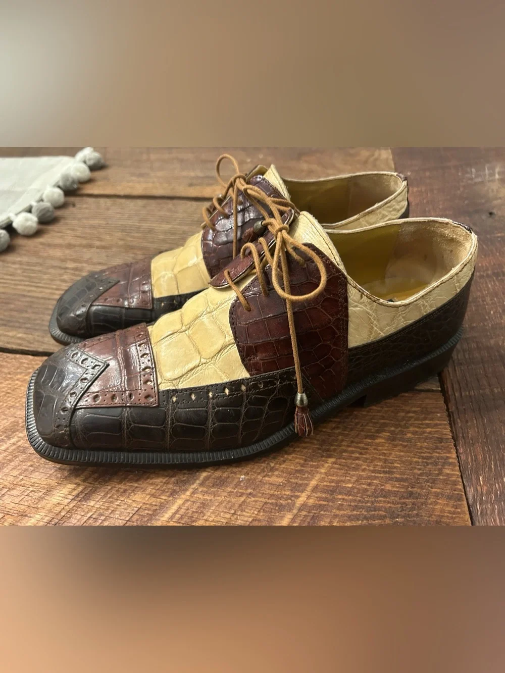 Slick Exotica Mens Alligator Crocodile Print Two Tone Patchwork Dress Shoes SZ 9